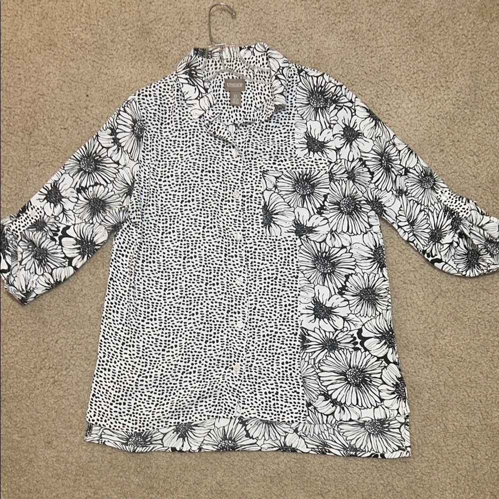 Black and White Floral Blouse